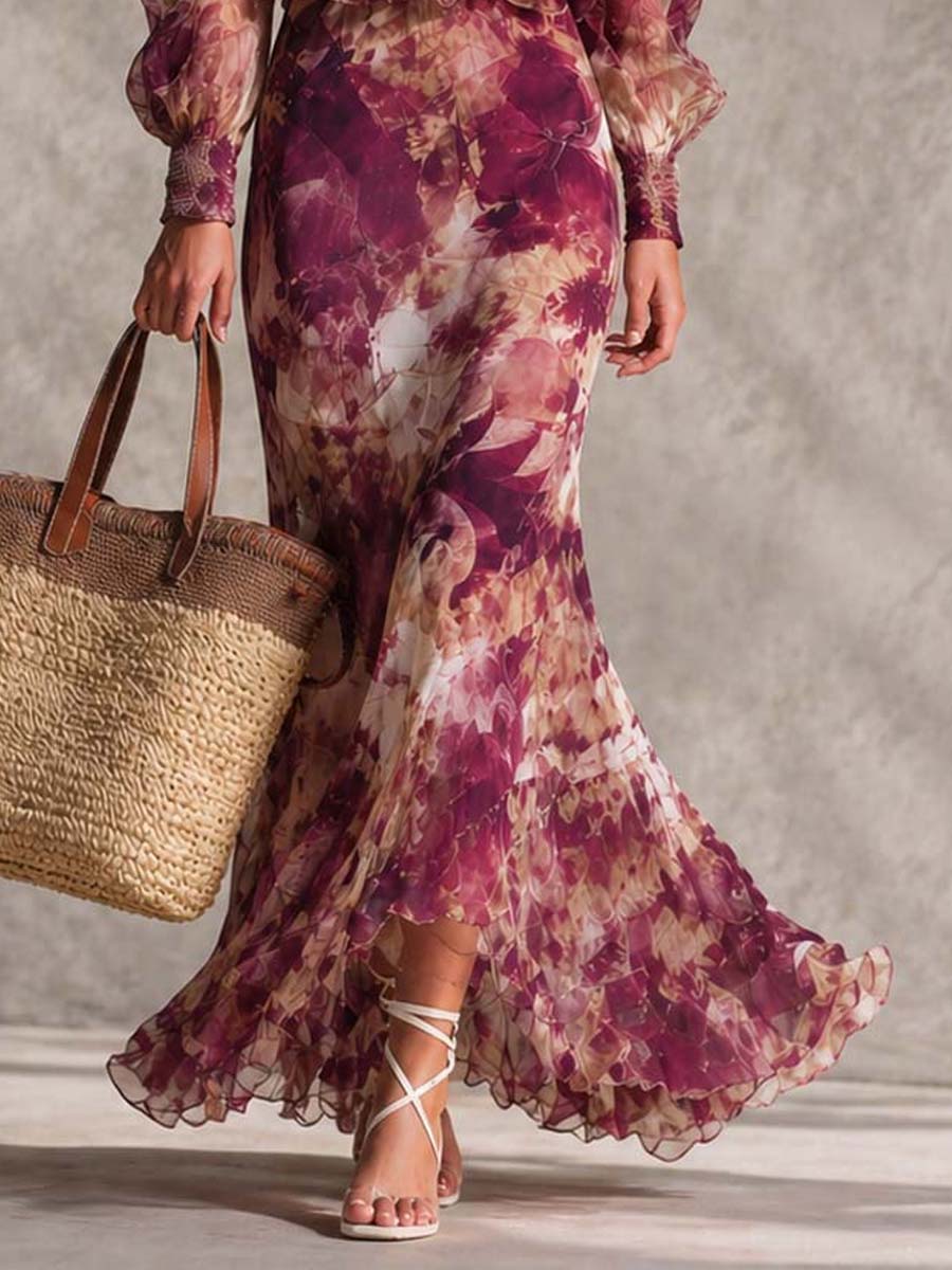 Abito Maxi in Chiffon Rosa con Spalle Scoperte