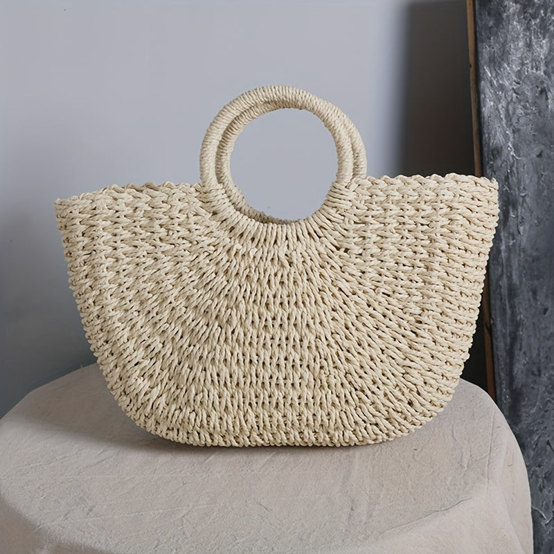 Bolso de Paja de Media Luna Beige Giulia