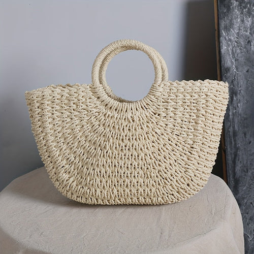 Bolso de Paja de Media Luna Beige Giulia