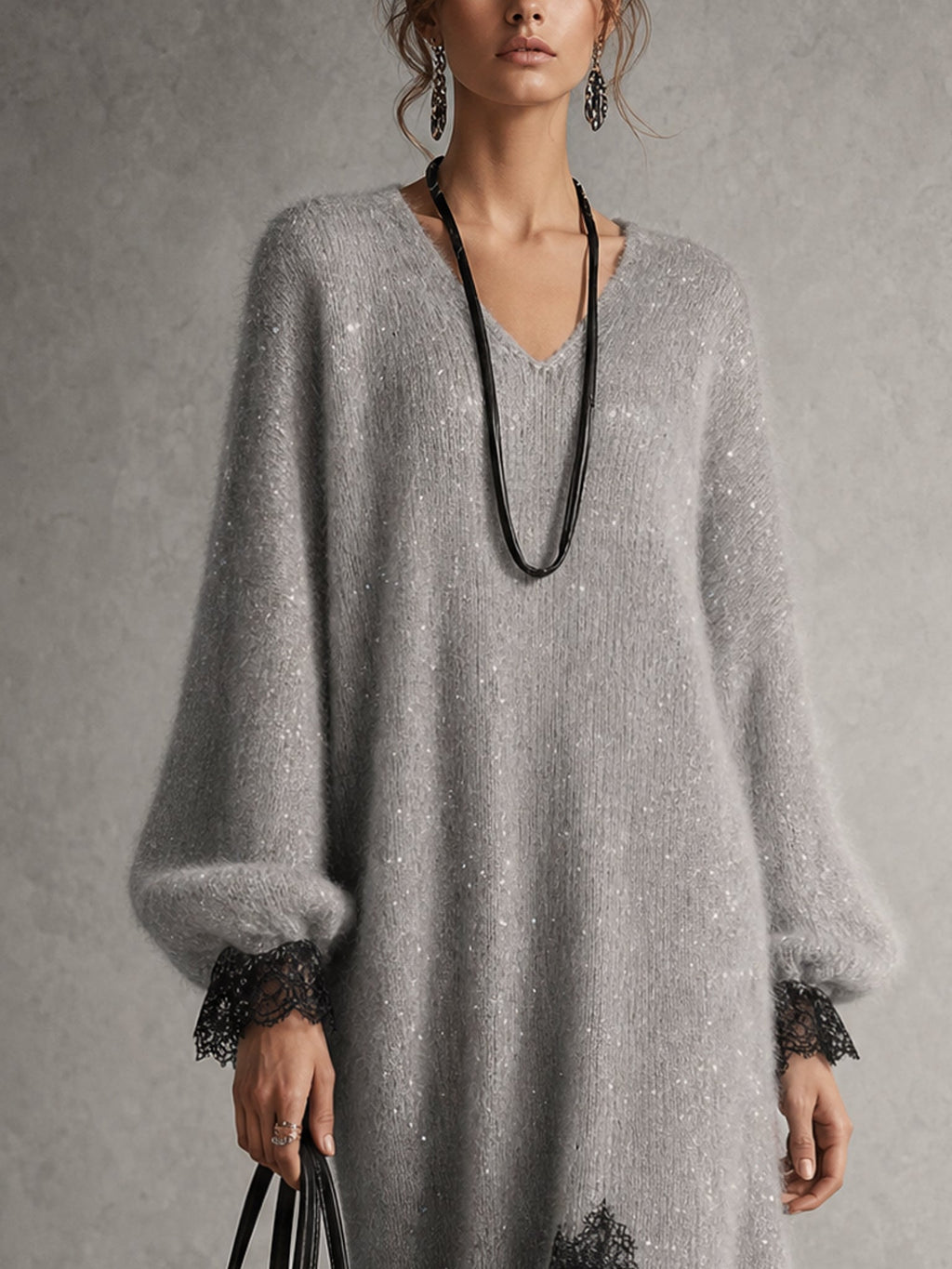 Vestido midi de punto con encaje bajo Franccesca