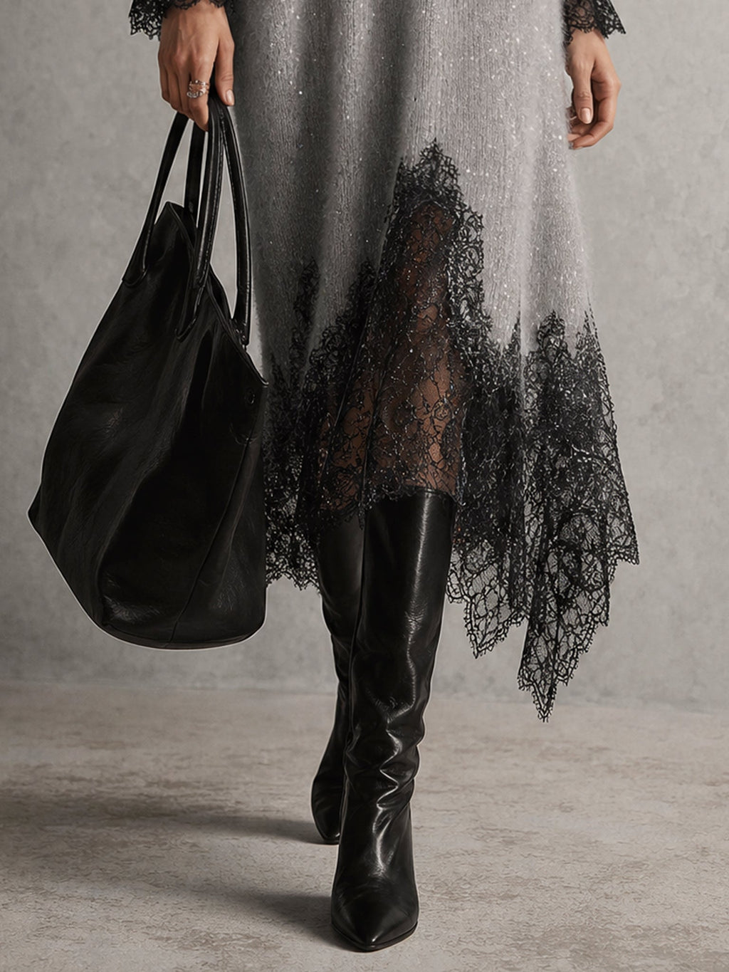 Vestido midi de punto con encaje bajo Franccesca