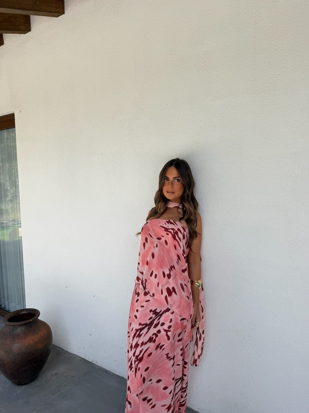 Vestido Maxi Rosa Estampado Alaina