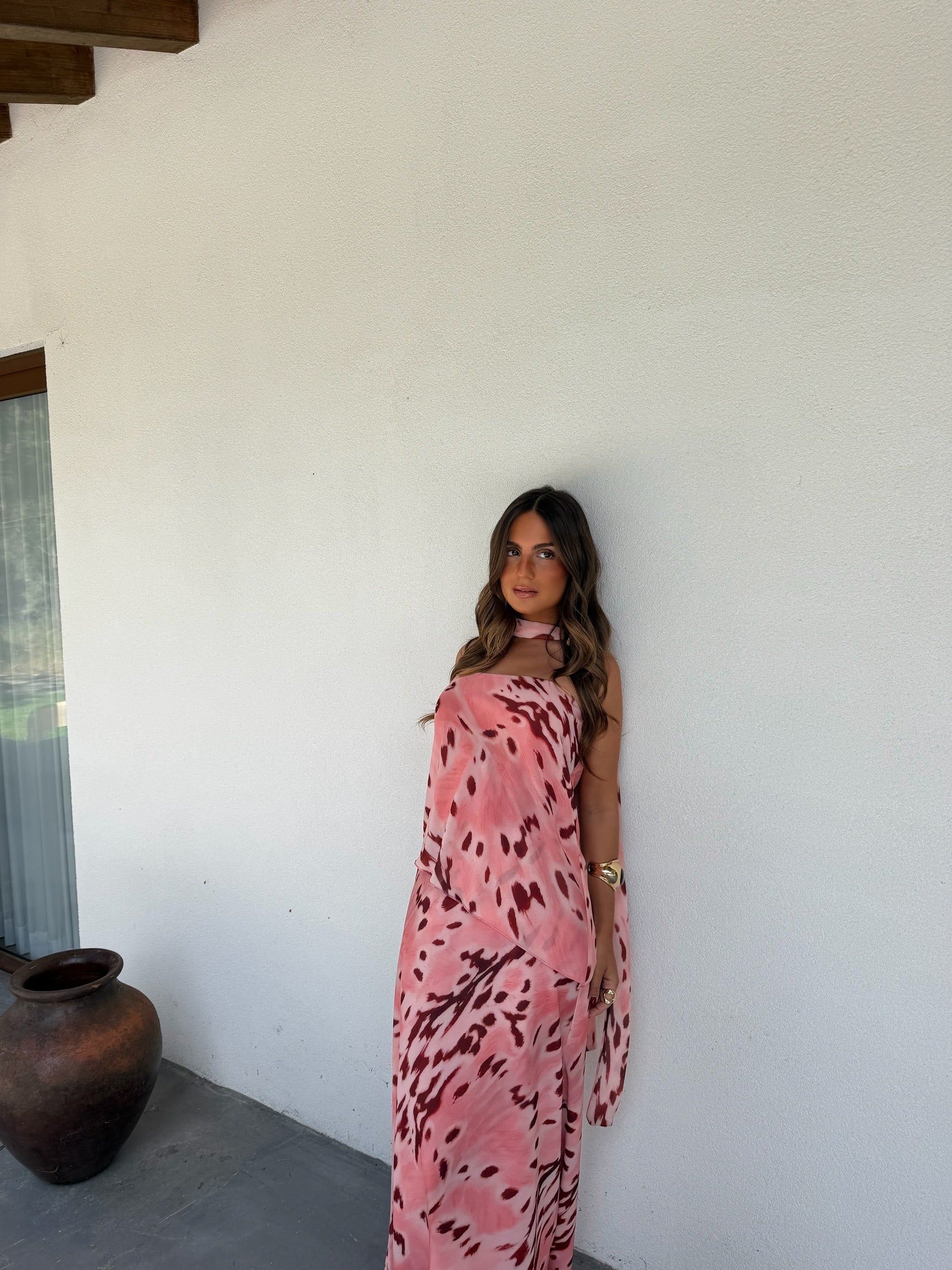 Vestido Maxi Rosa Estampado Alaina