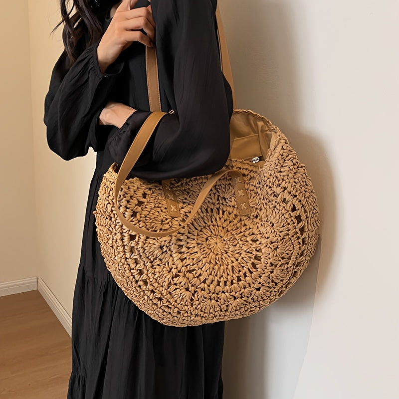 Bolso Marrón de Paja Trenzada Calado Loli