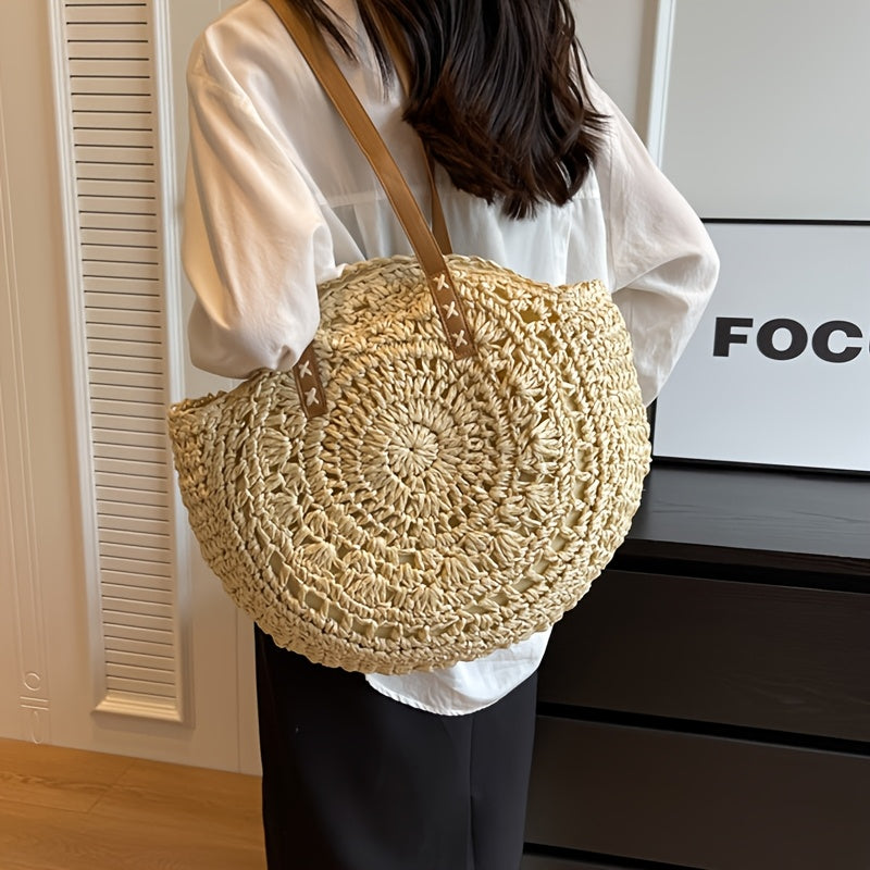 Bolso Redondo de Paja Trenzada Beige Ludovica