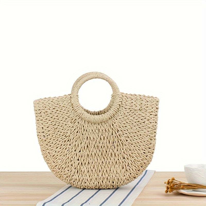 Bolso de Paja de Media Luna Beige Giulia