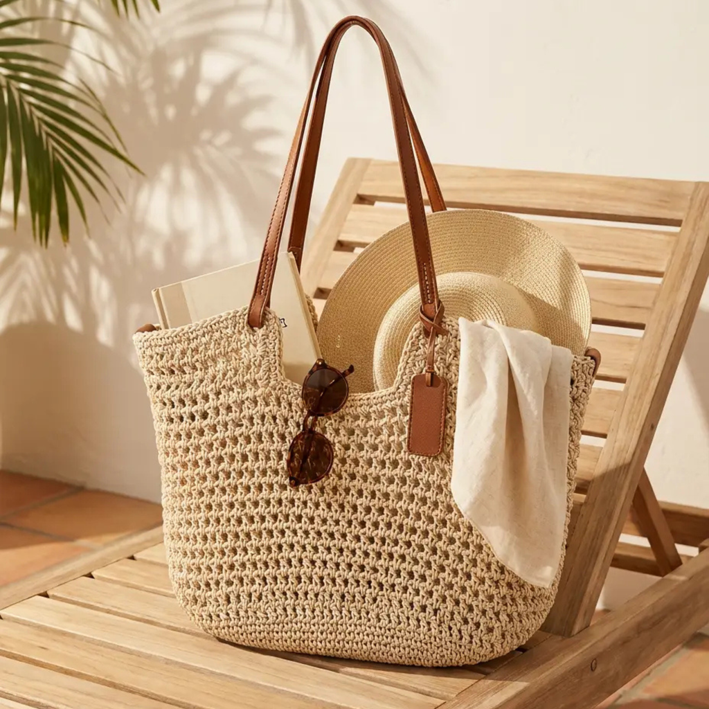 Bolso Shopper de Paja Trenzada Beige Romaria