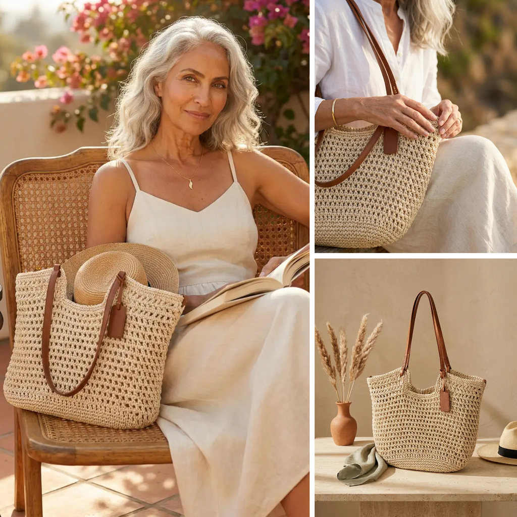 Bolso Shopper de Paja Trenzada Beige Romaria