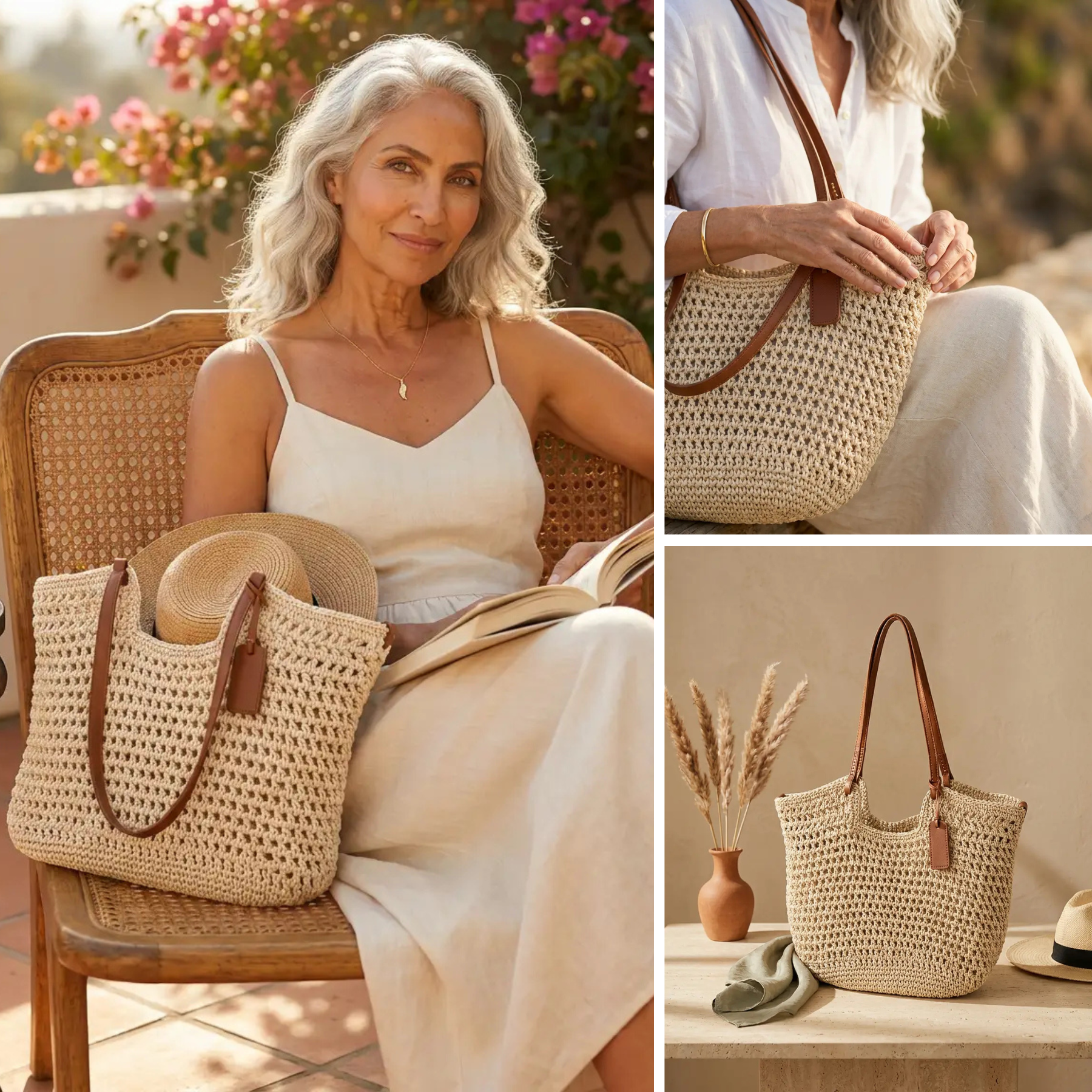 Bolso Shopper de Paja Trenzada Beige Romaria