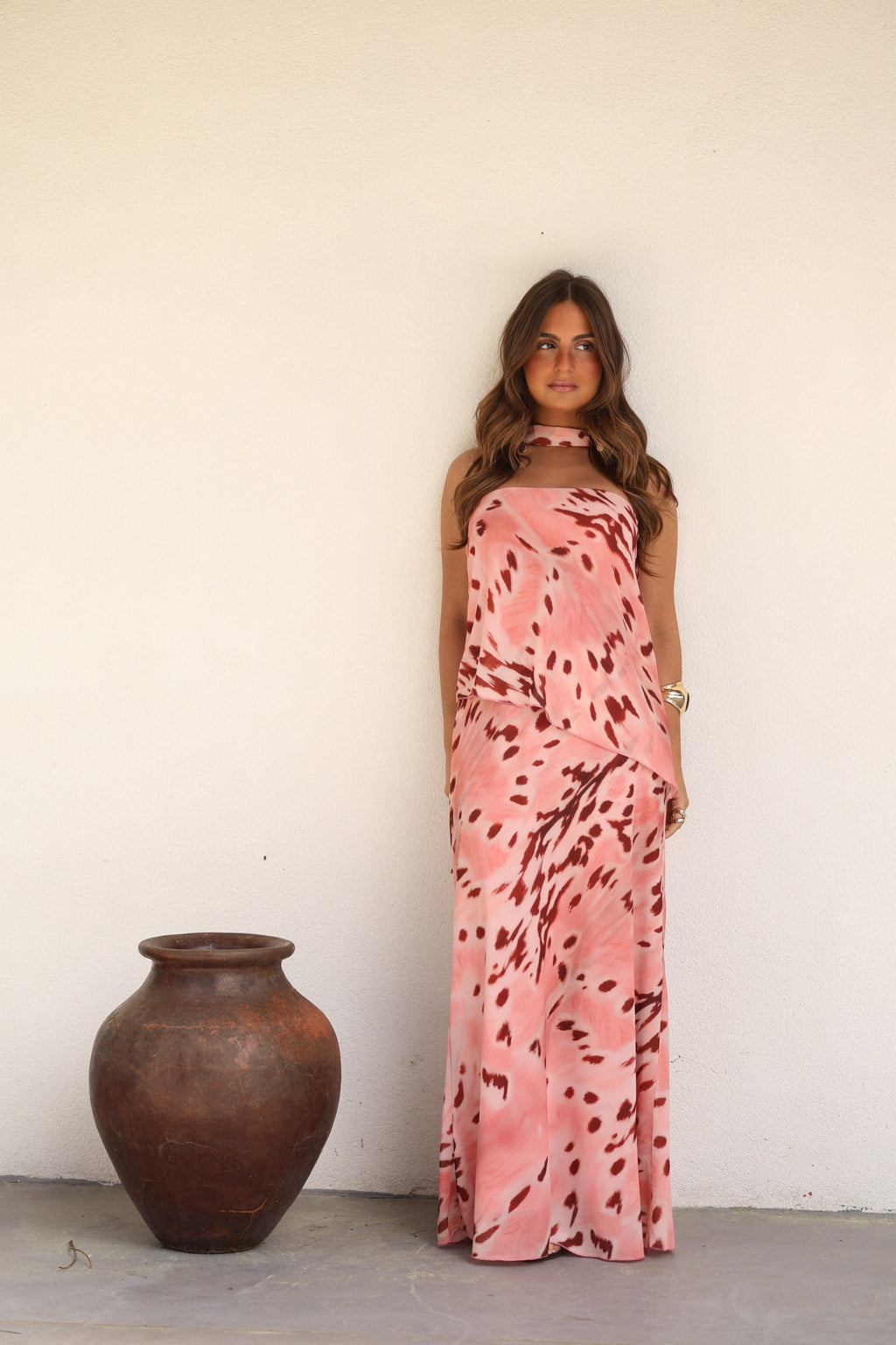 Vestido Maxi Rosa Estampado Alaina