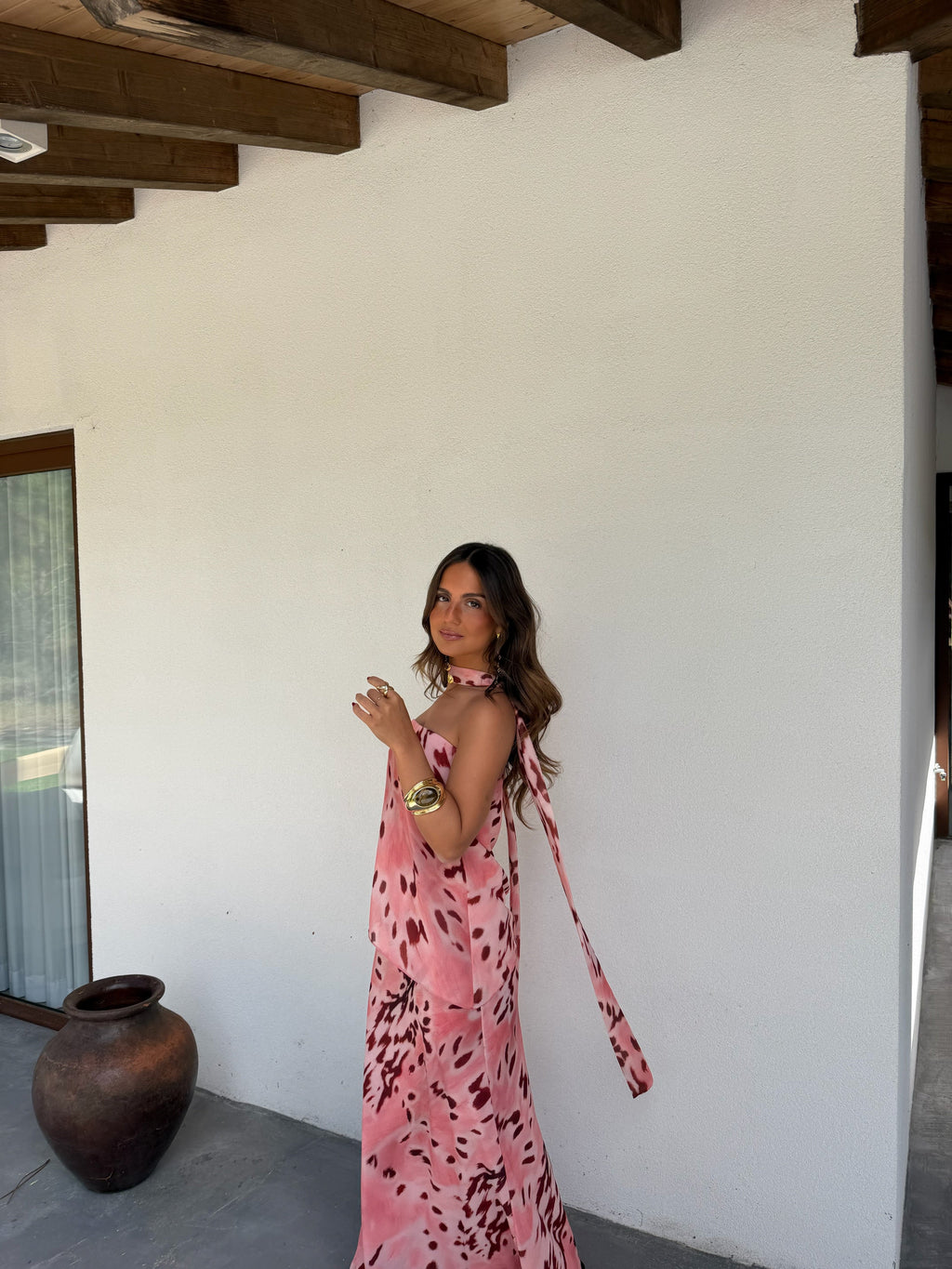 Vestido Maxi Rosa Estampado Alaina