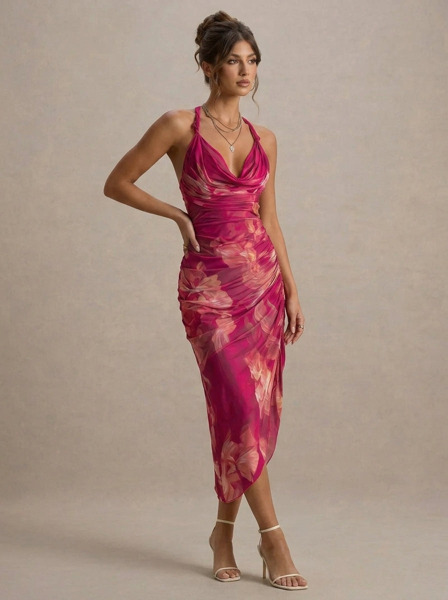 Vestido Floral Drapeado Ula