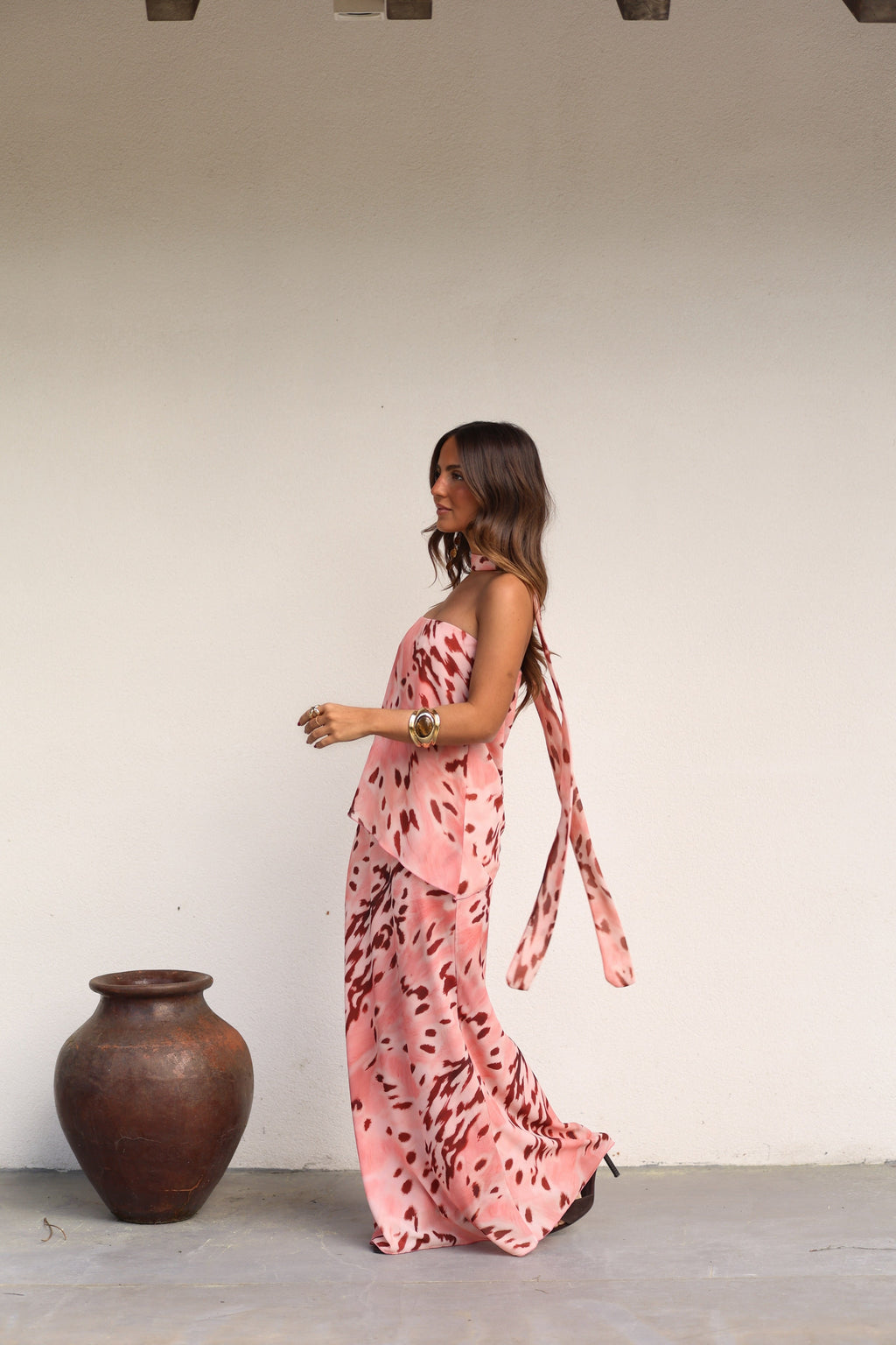 Vestido Maxi Rosa Estampado Alaina