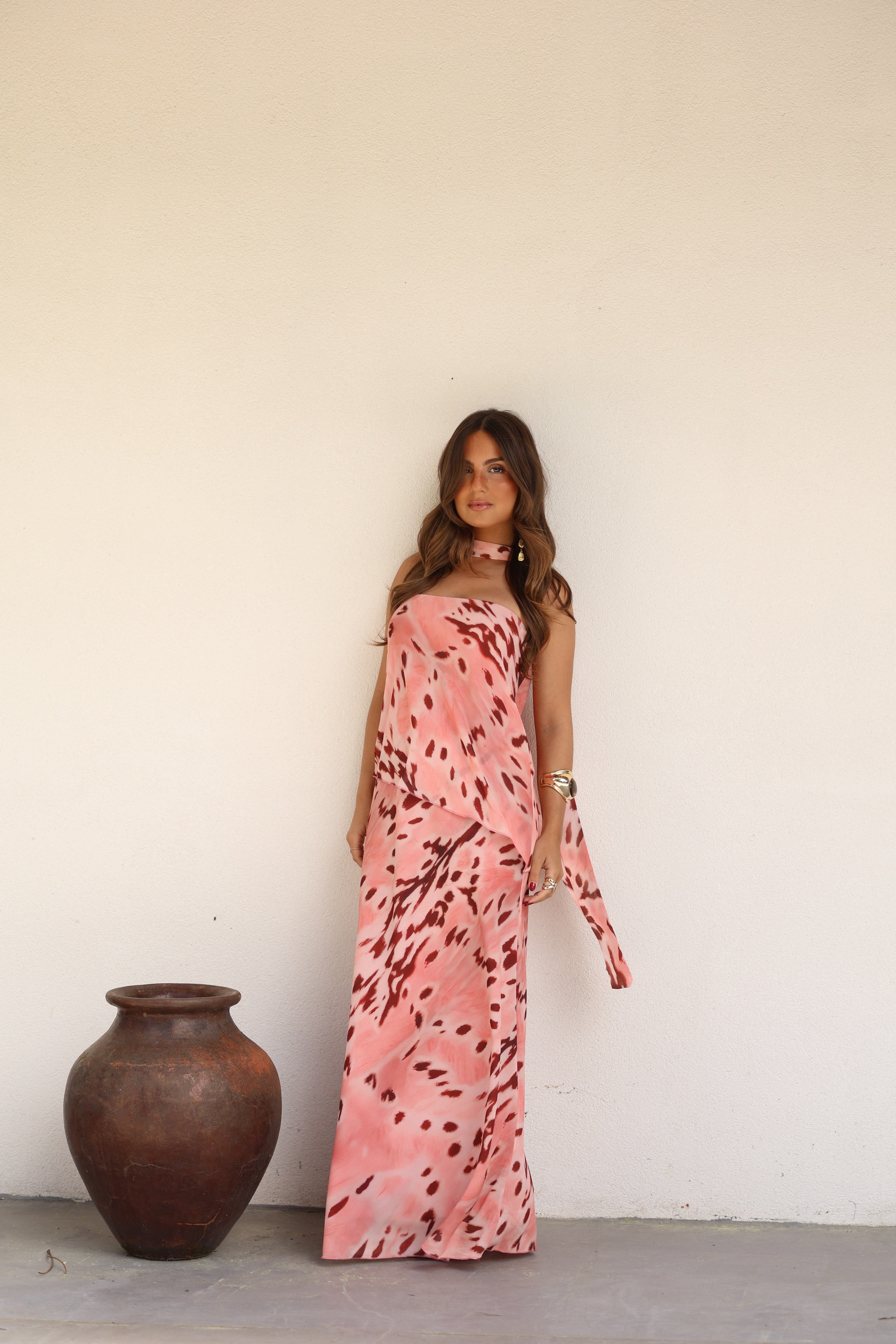 Vestido Maxi Rosa Estampado Alaina