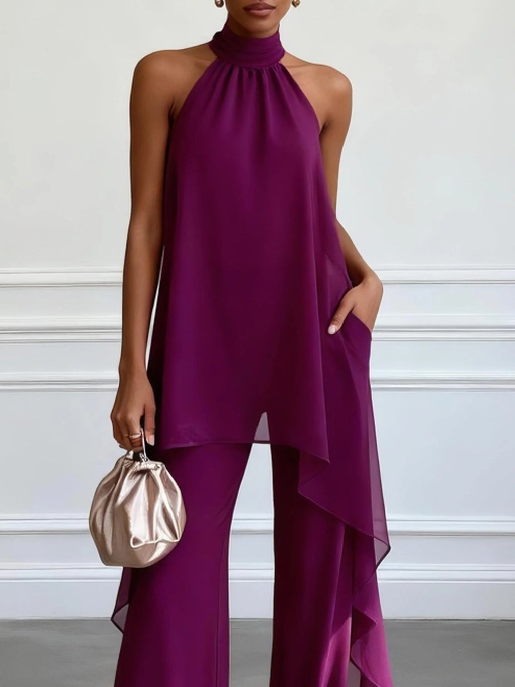 Set Top Viola Senza Maniche e Pantaloni