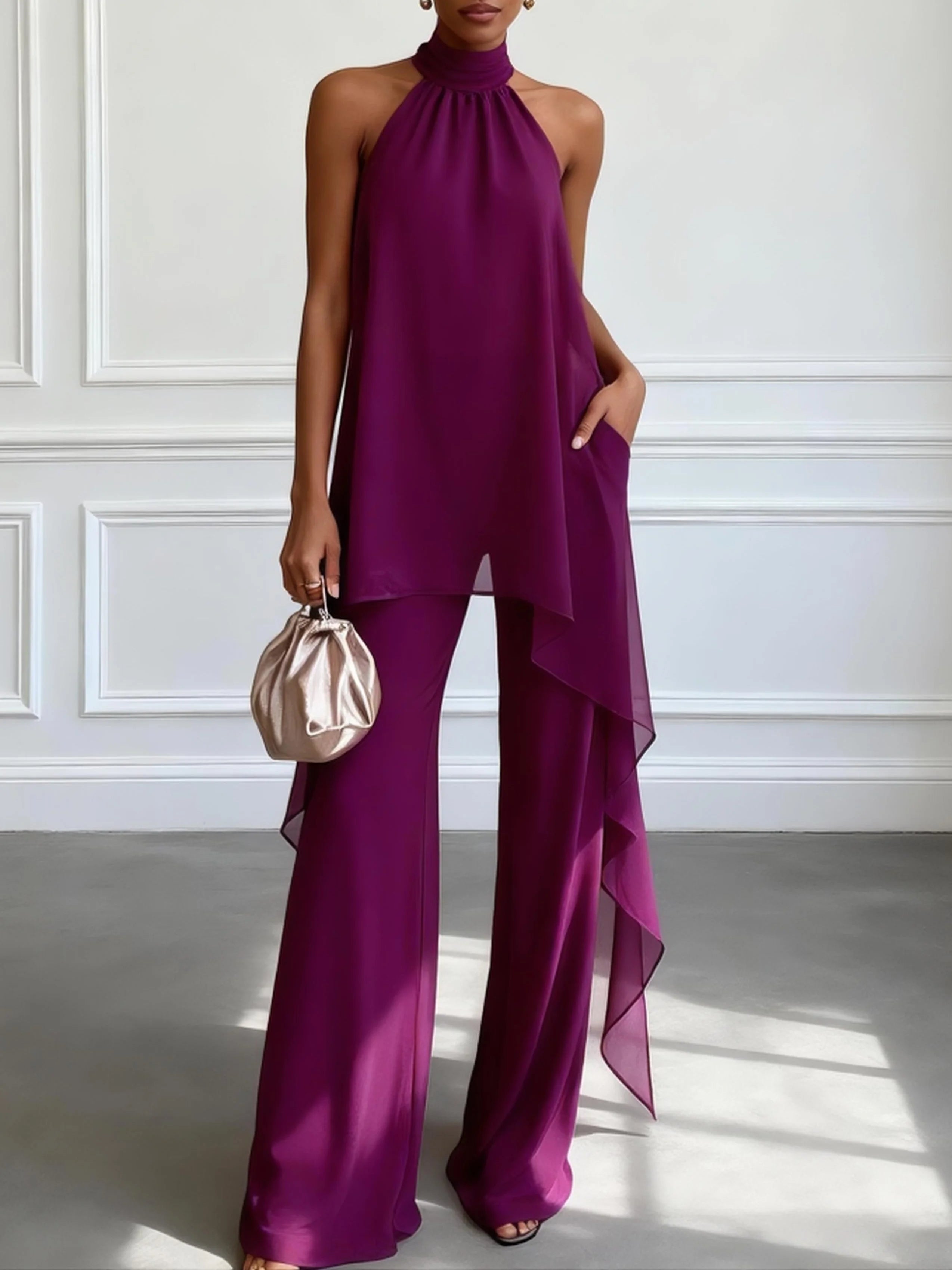 Set Top Viola Senza Maniche e Pantaloni