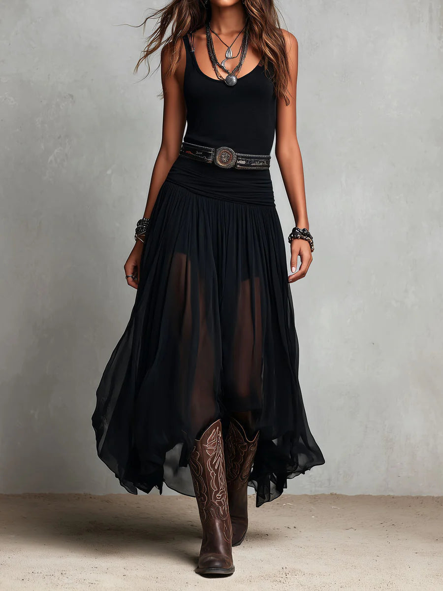 Set Top Nero e Gonna Maxi in Tulle
