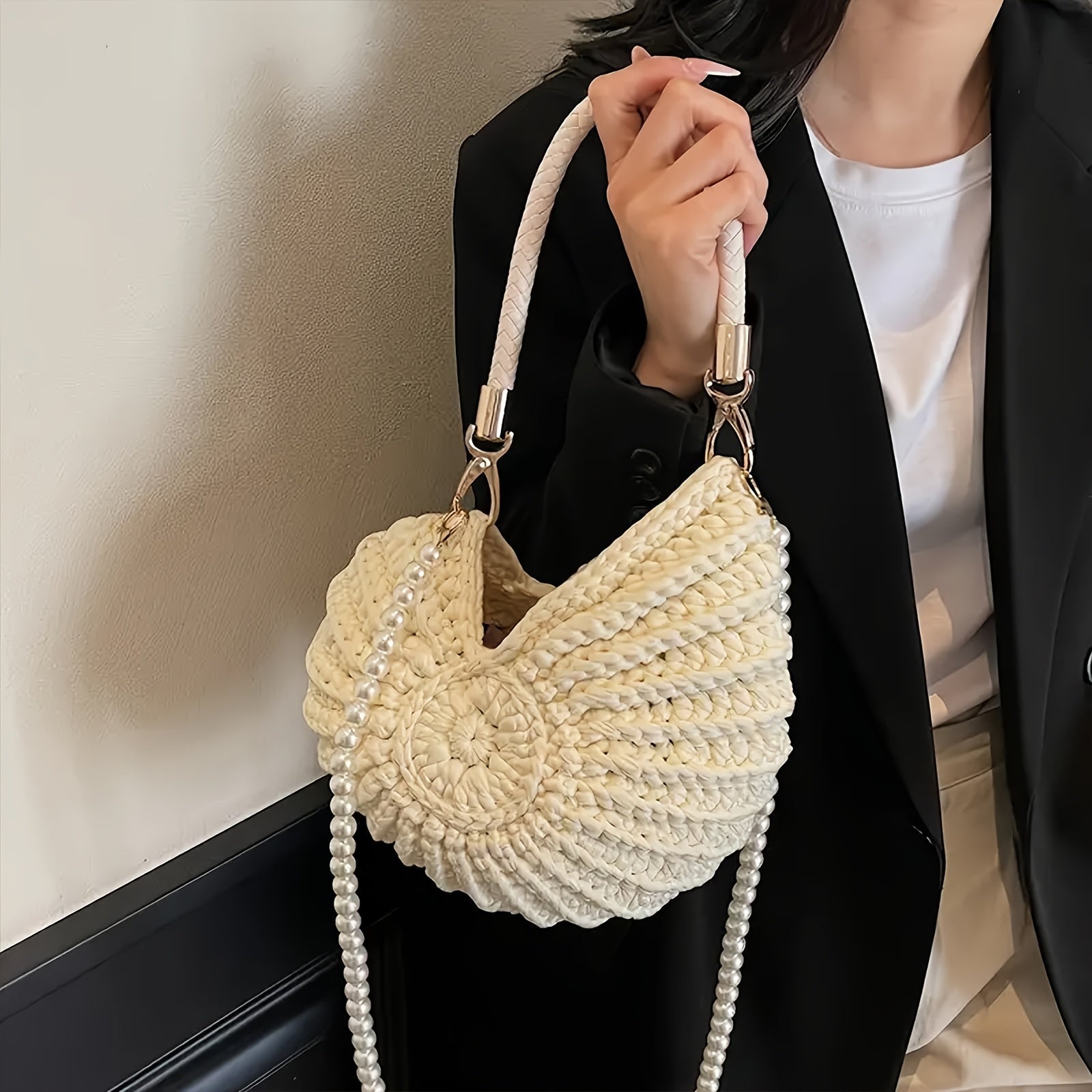 Bolso de Mano Trenzado Blanco Tamara