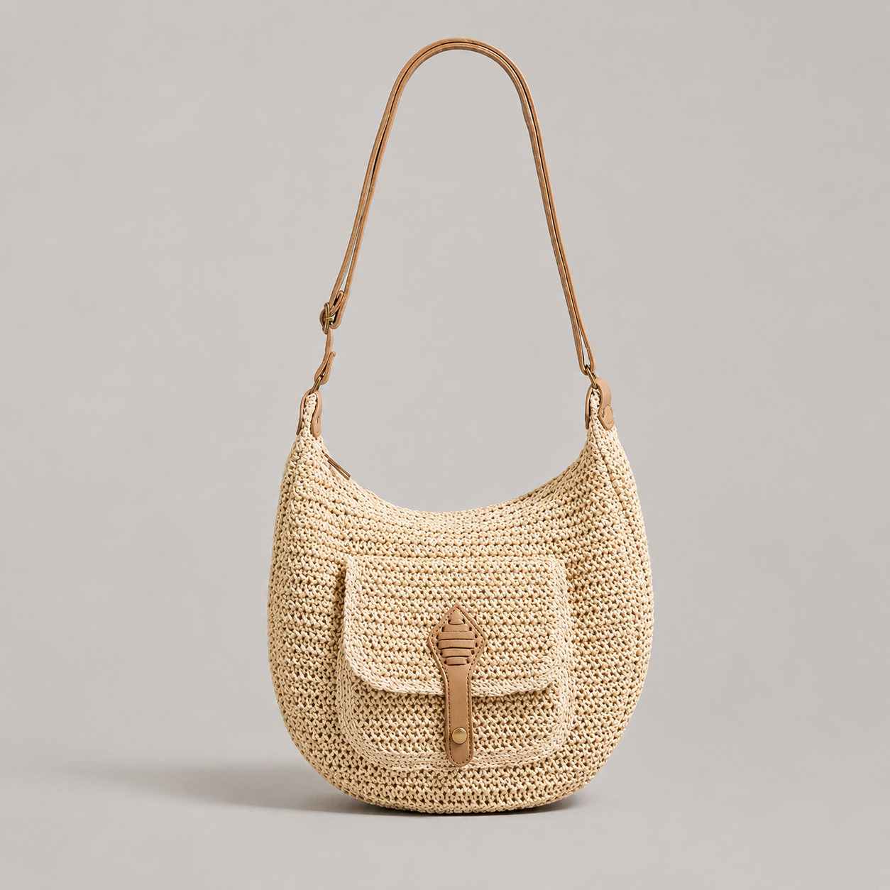 Bolso de Hombro Trenzado con Bolsillo Frontal Beige Estela
