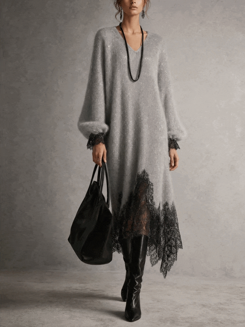 Vestido midi de punto con encaje bajo Franccesca