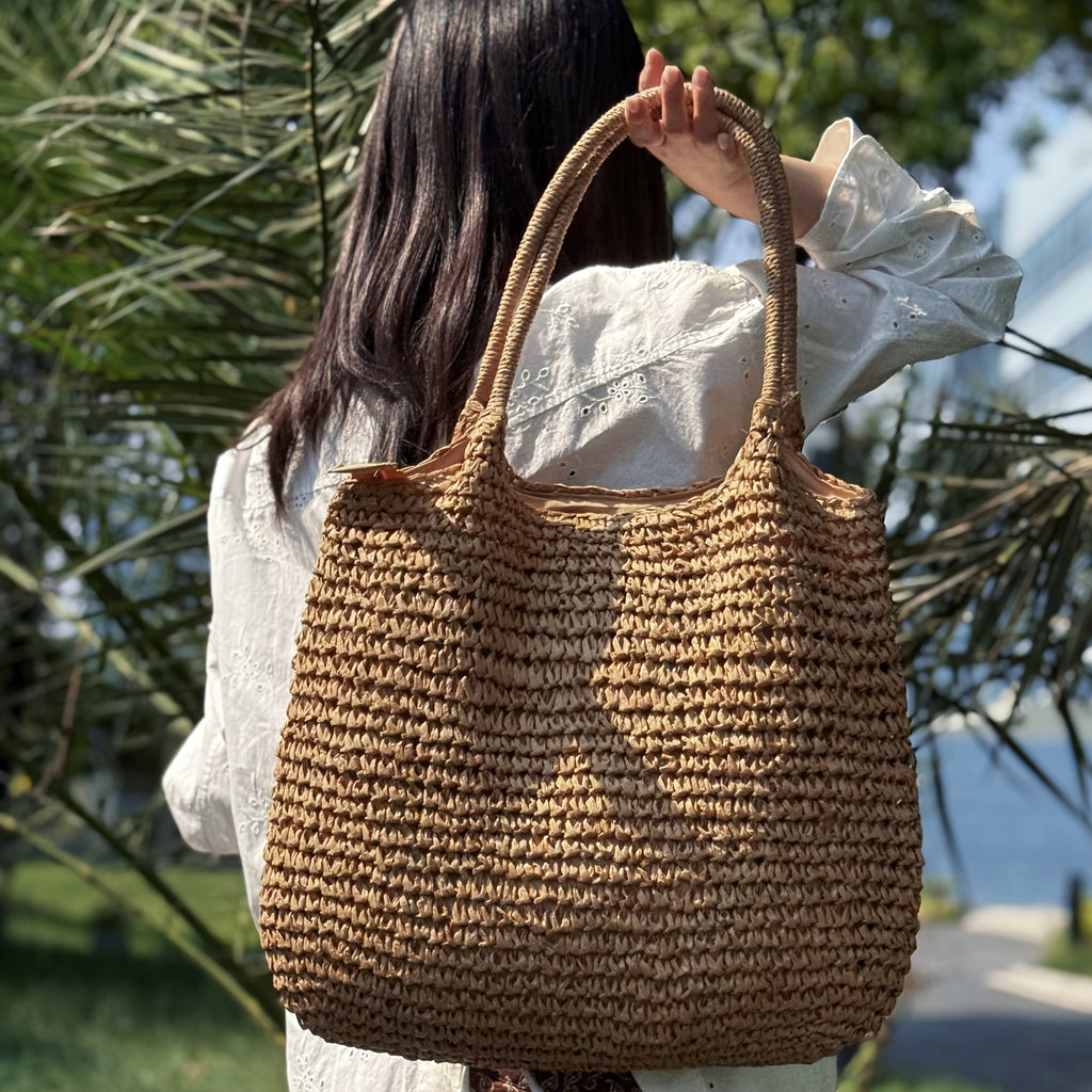 Bolso Trenzado de Sorgo con Asa a Rayas Manuela