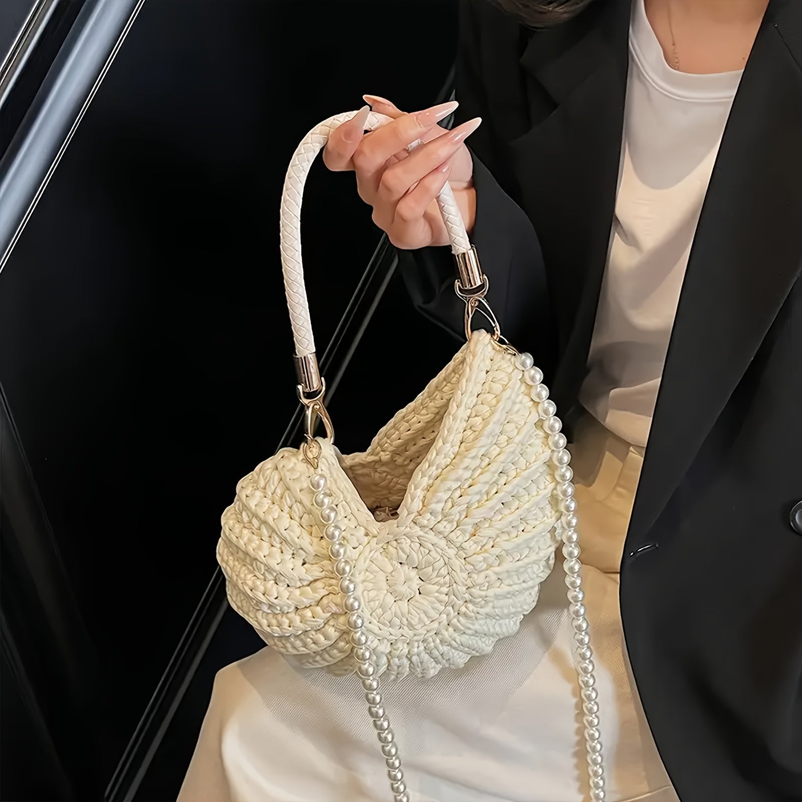 Bolso de Mano Trenzado Blanco Tamara