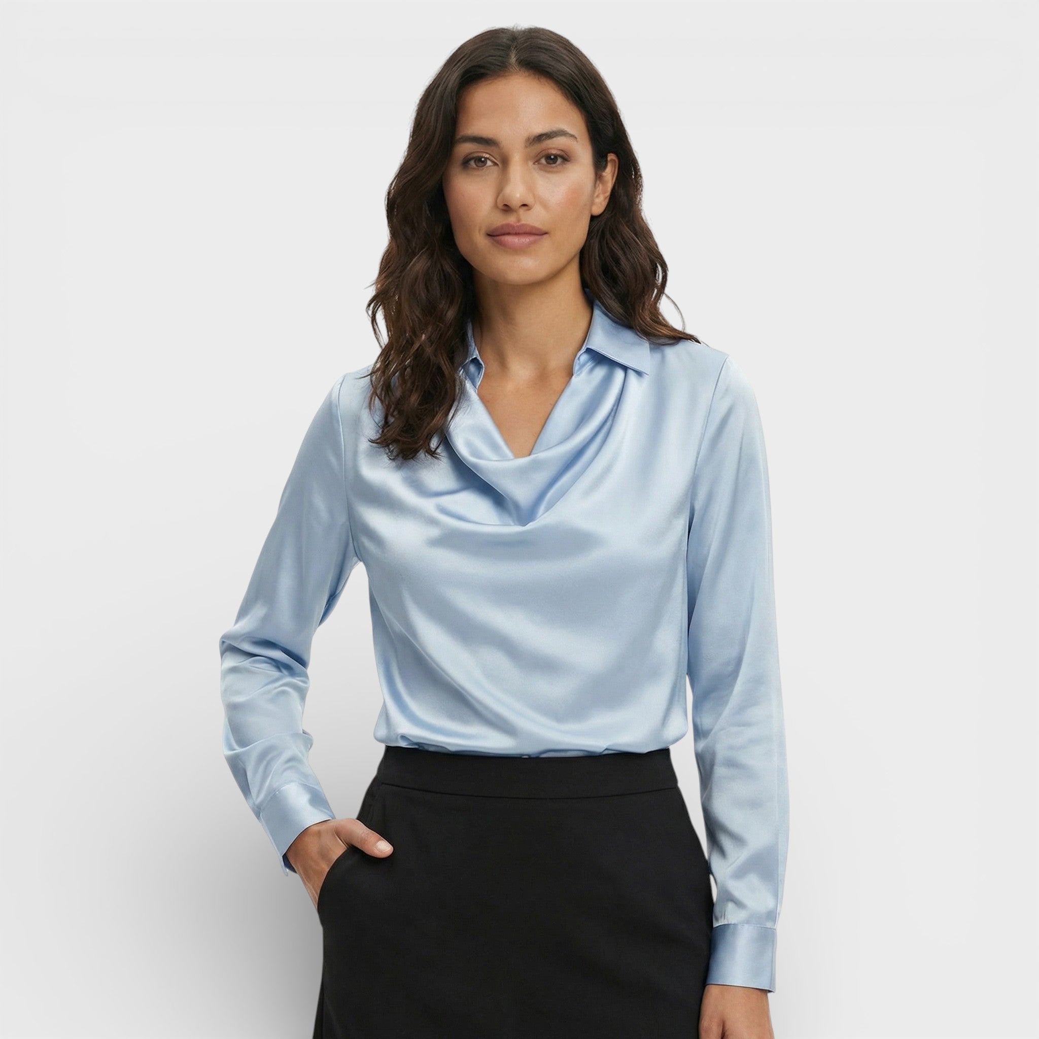 Blusa satén drapeada larga Angélica
