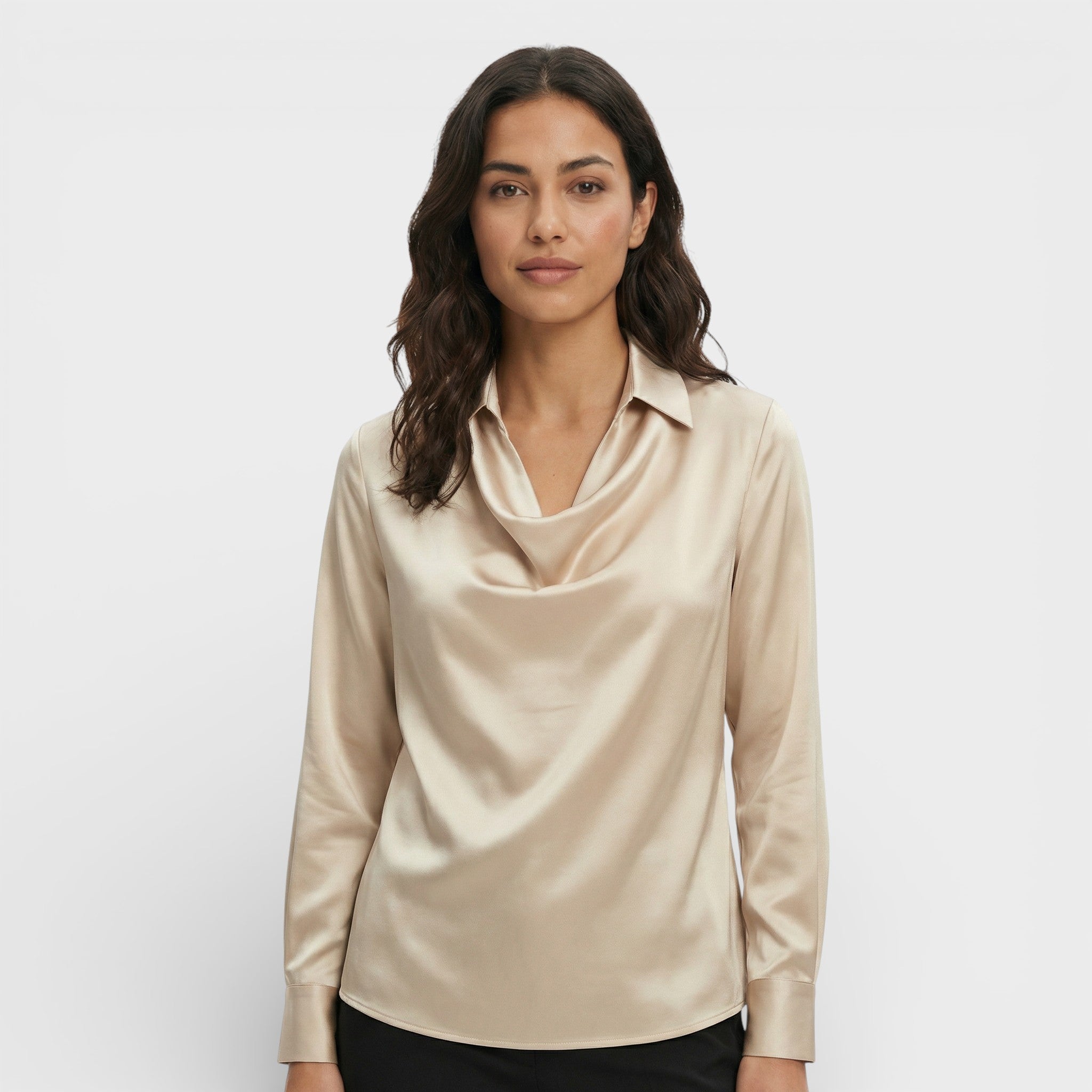Blusa satén drapeada larga Angélica