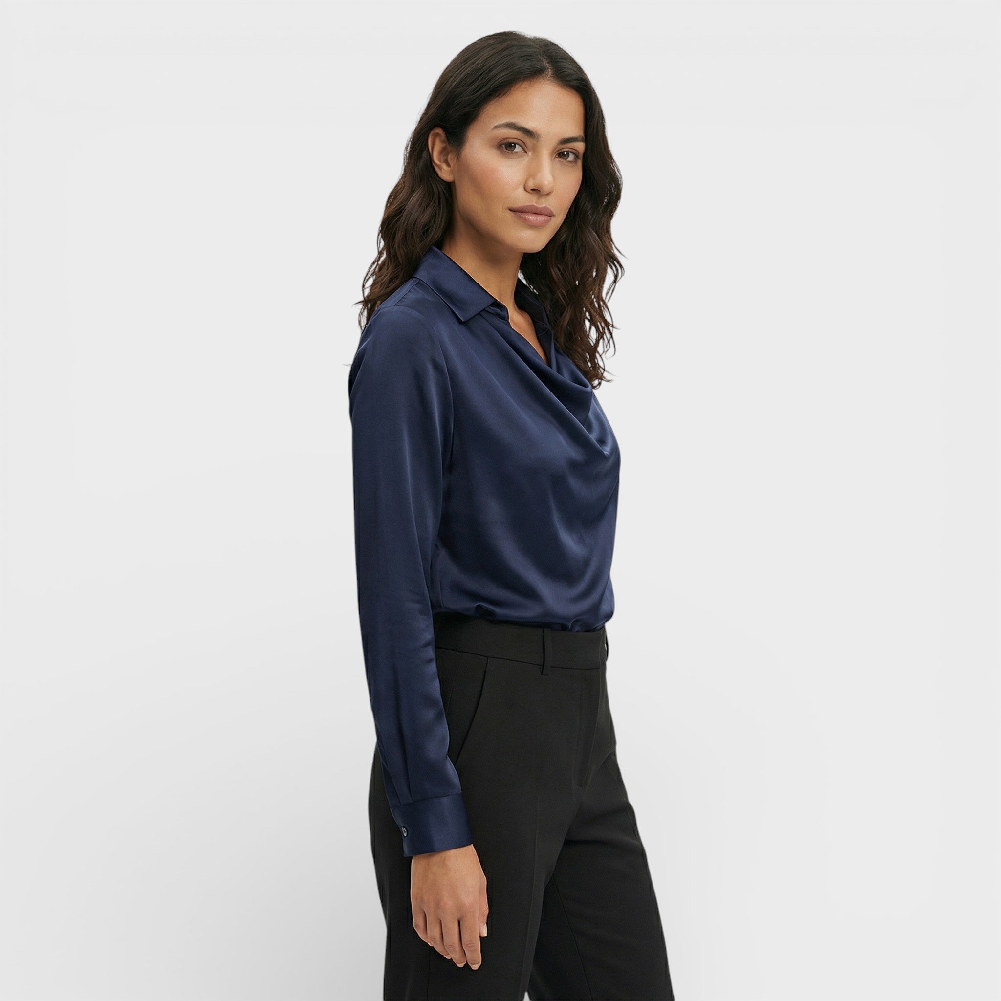 Blusa satén drapeada larga Angélica