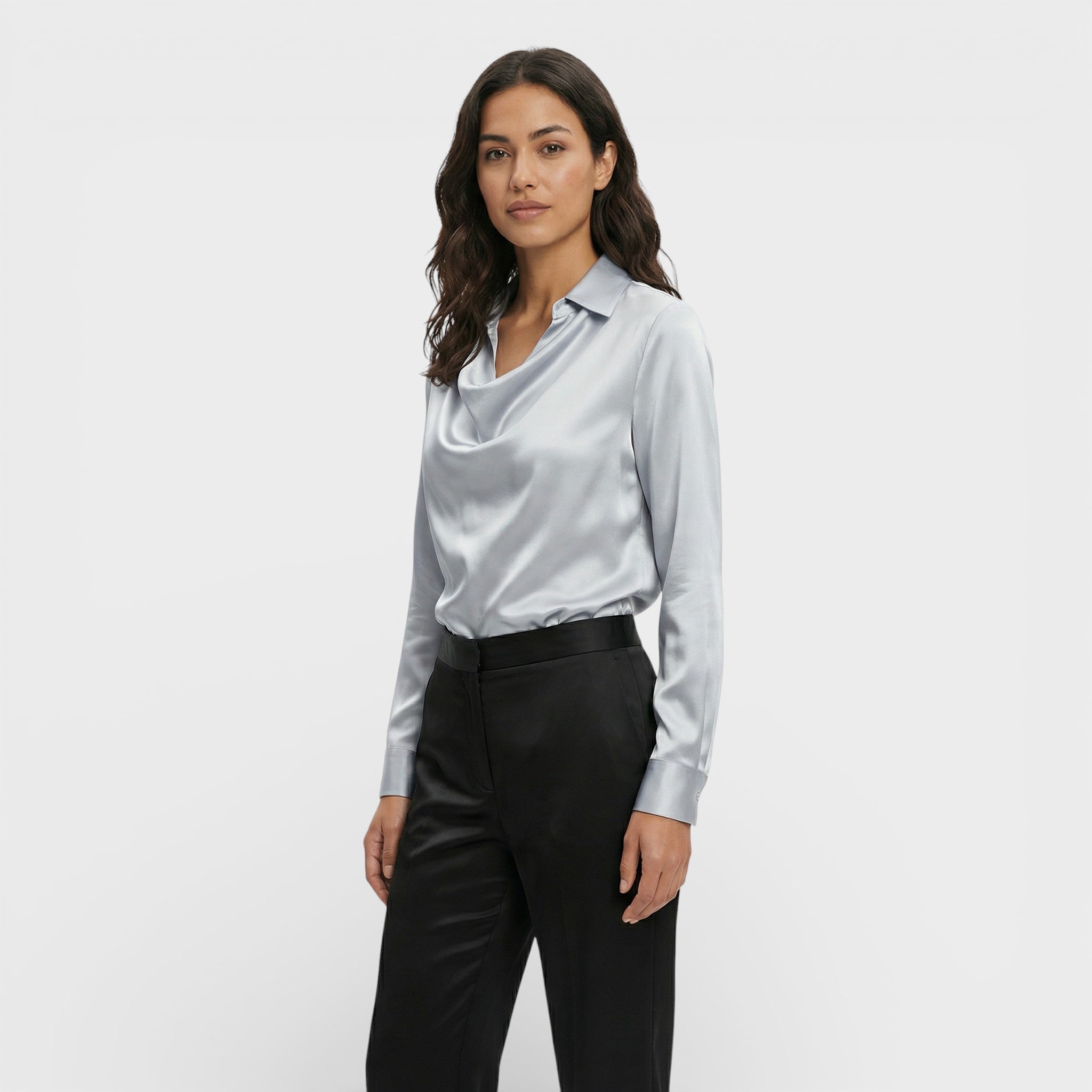 Blusa satén drapeada larga Angélica