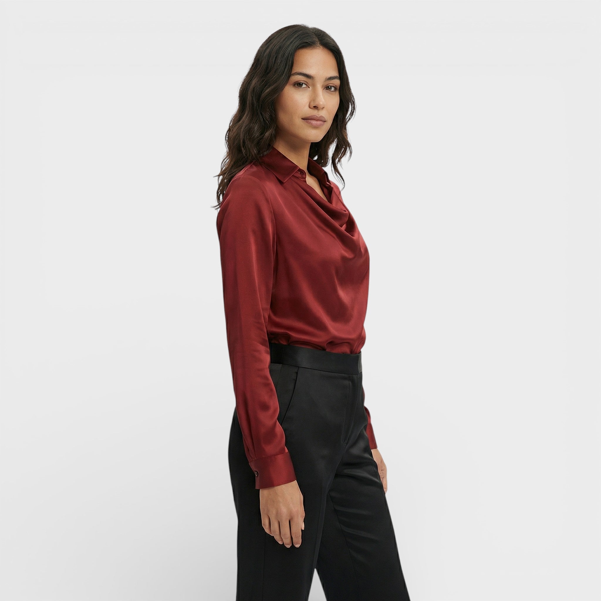 Blusa satén drapeada larga Angélica