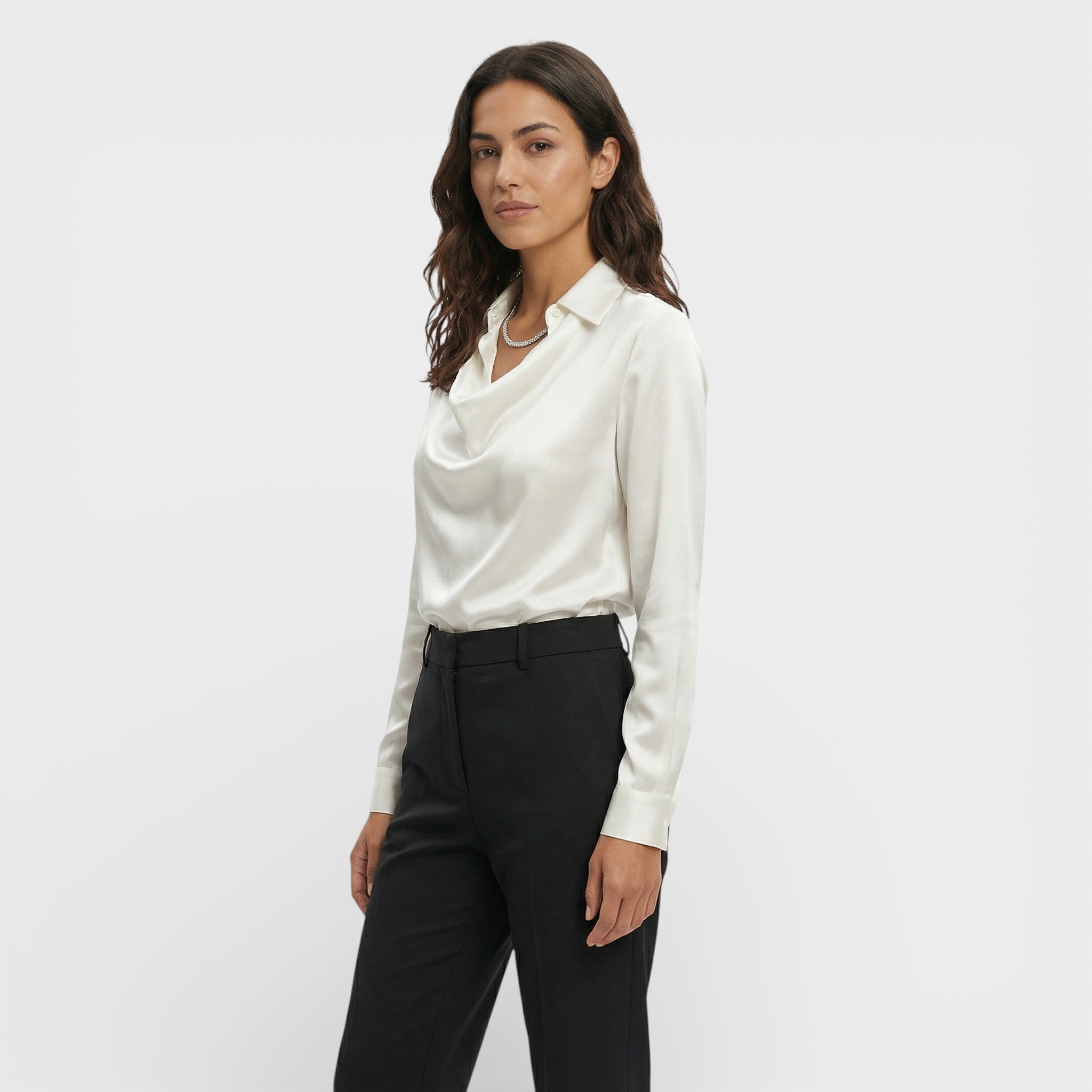 Blusa satén drapeada larga Angélica