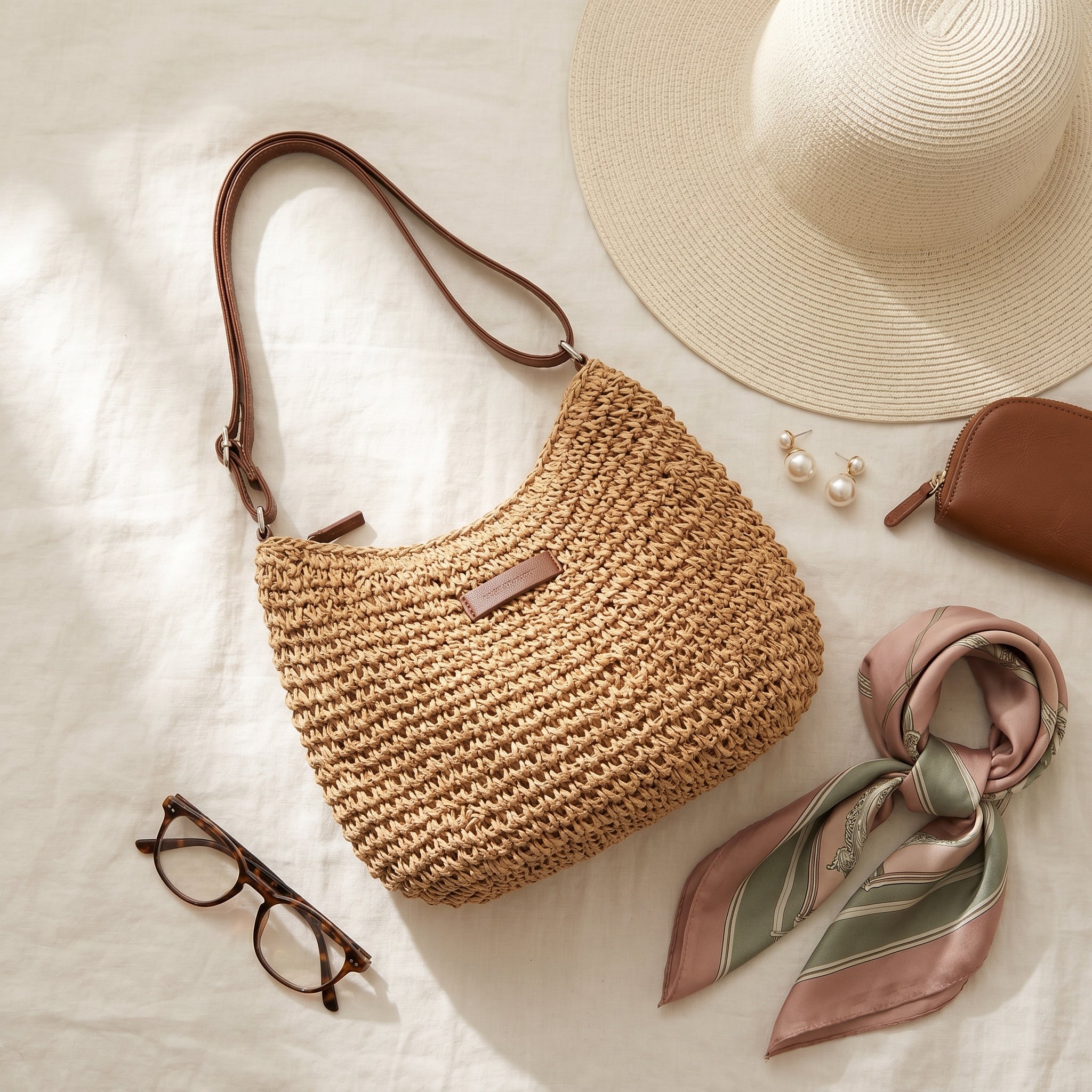 Bolso de Paja Trenzada de Hombro Blanca
