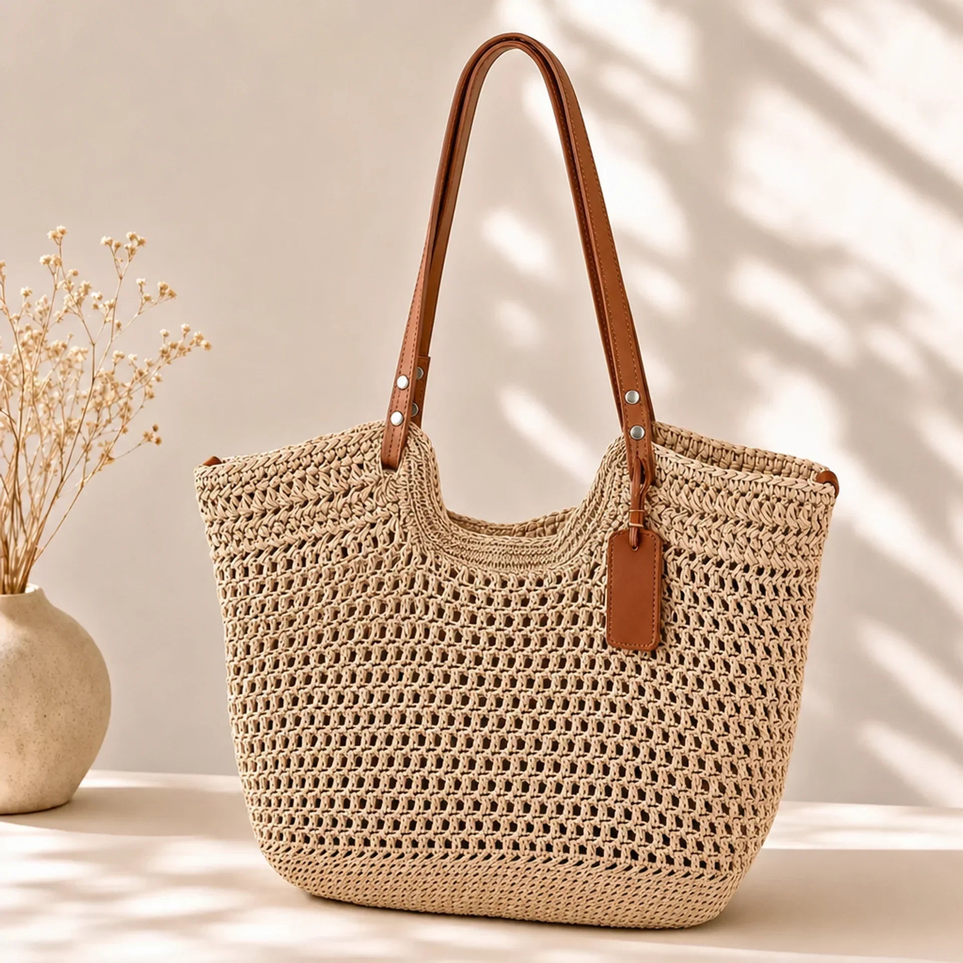 Bolso Shopper de Paja Trenzada Beige Romaria