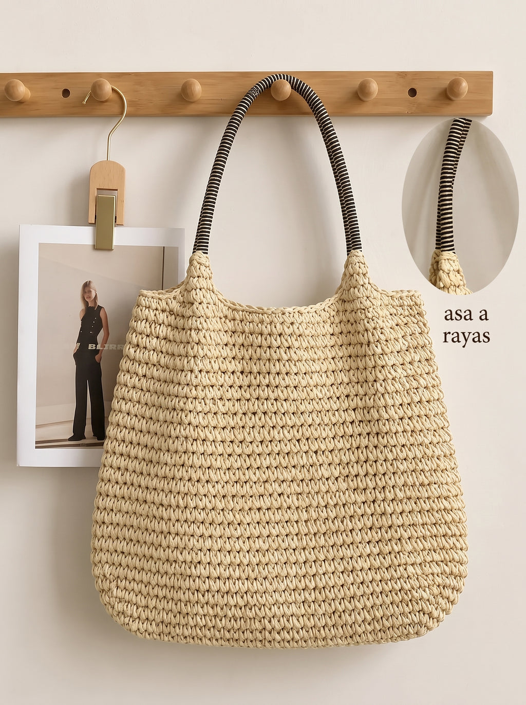 Bolso Trenzado de Sorgo con Asa a Rayas Manuela