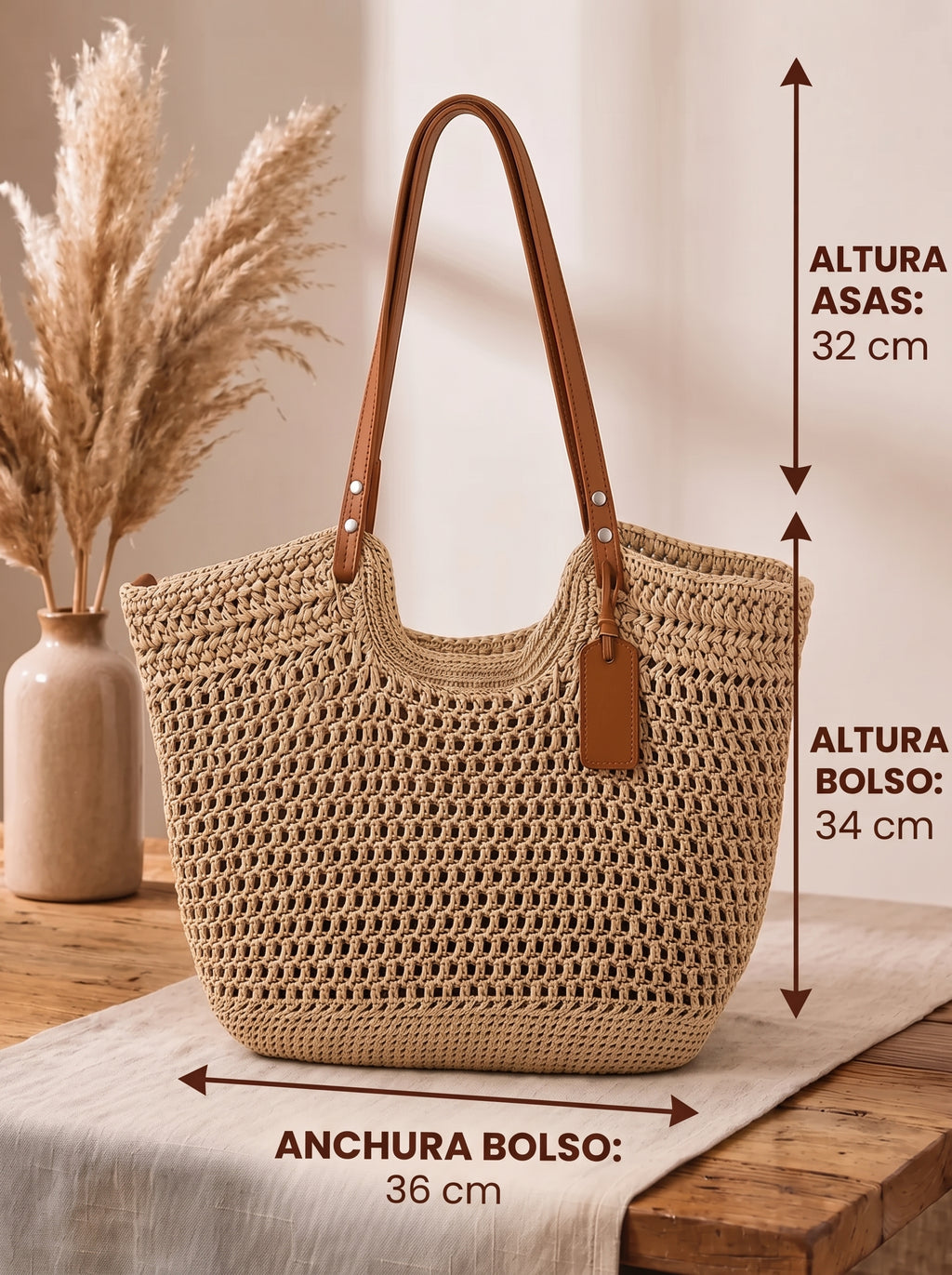Bolso Shopper de Paja Trenzada Beige Romaria
