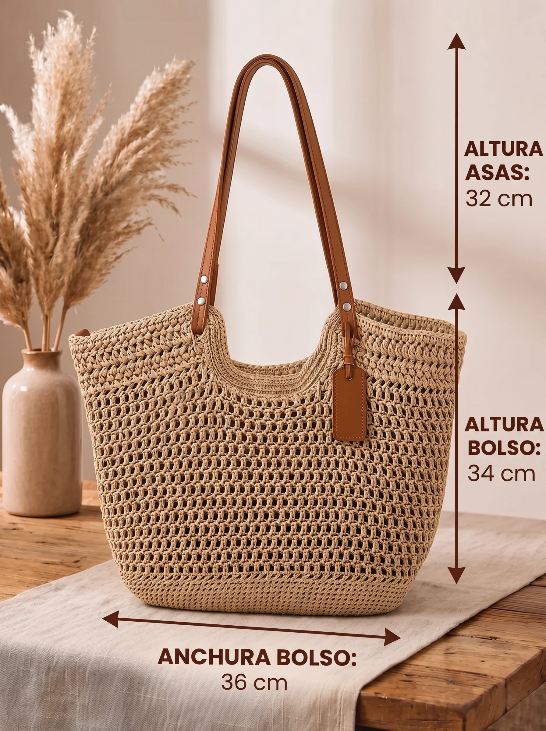 Bolso Shopper de Paja Trenzada Beige Romaria