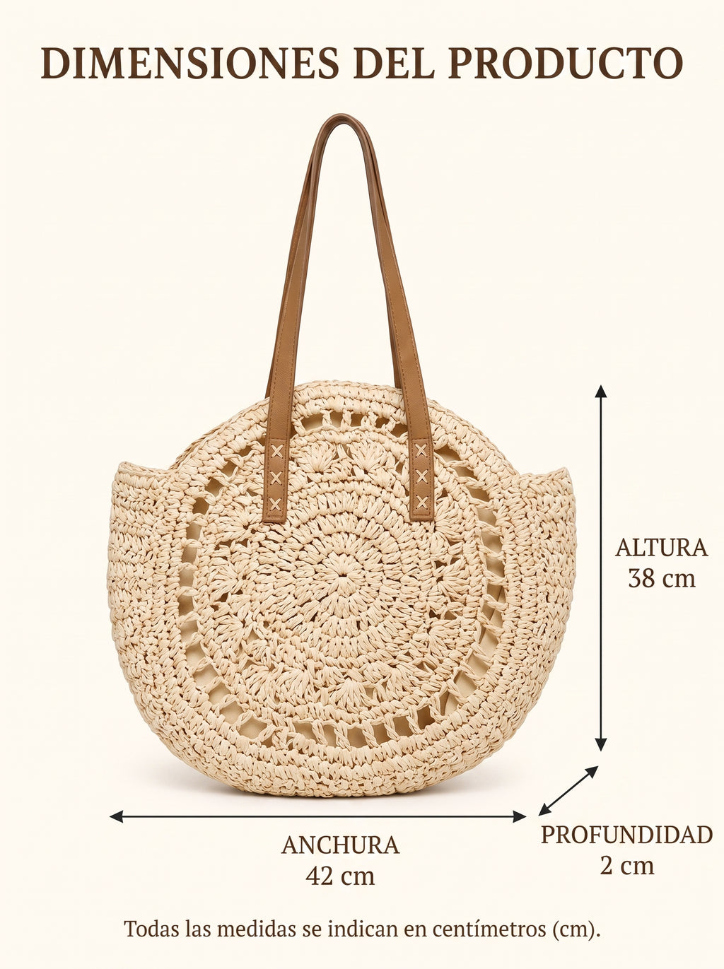 Bolso Redondo de Paja Trenzada Beige Ludovica